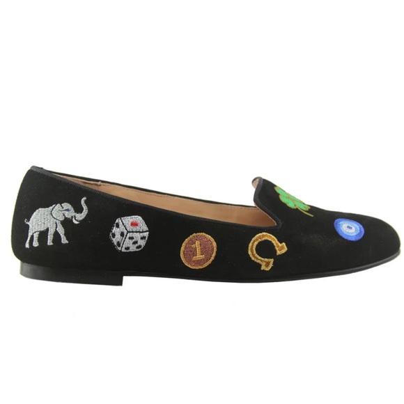 Nicky Hilton x French Sole Lucky Embroidered Black Suede Flats Size 6 - Picture 8 of 15